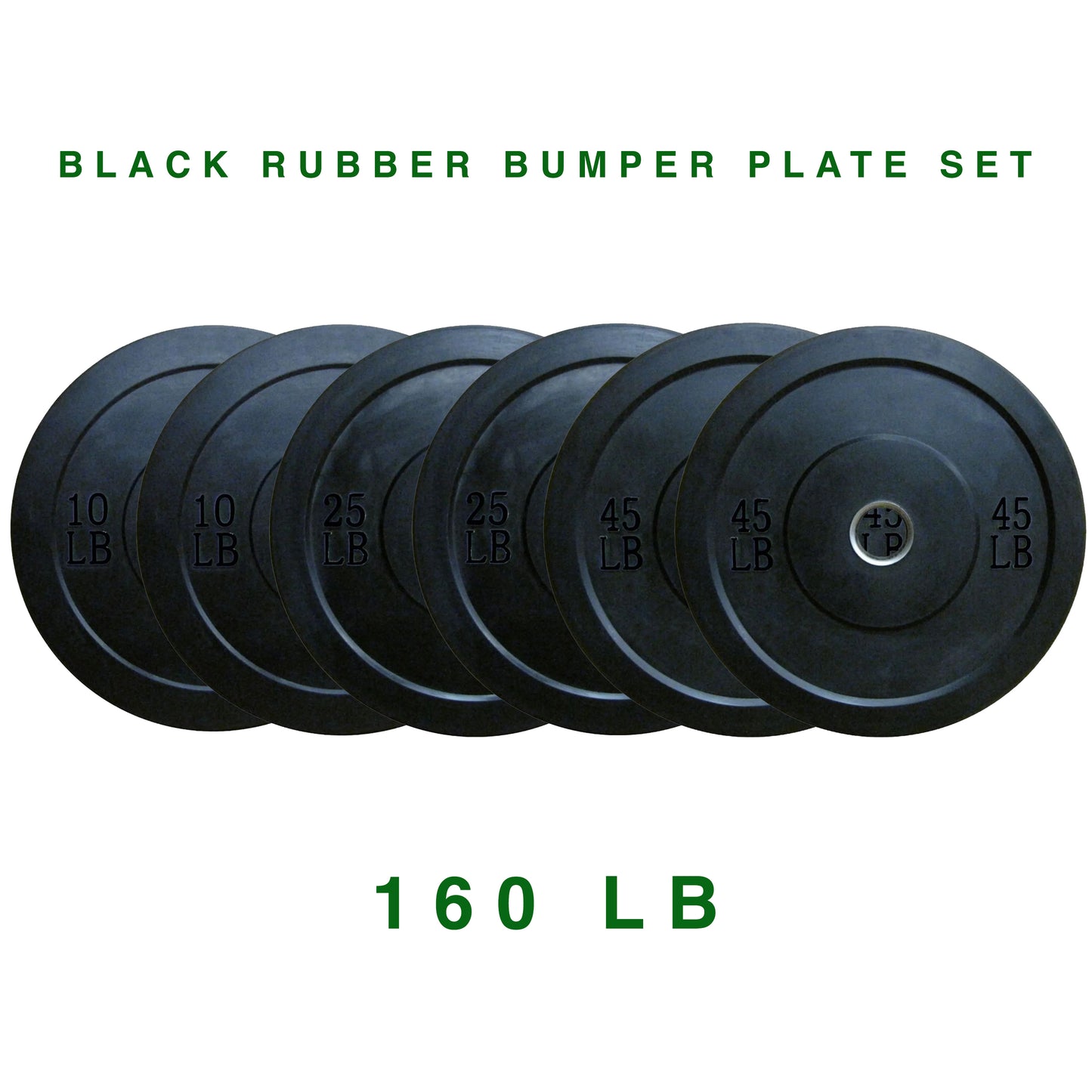 160 LB BLACK RUBBER BUMPER PLATE SET