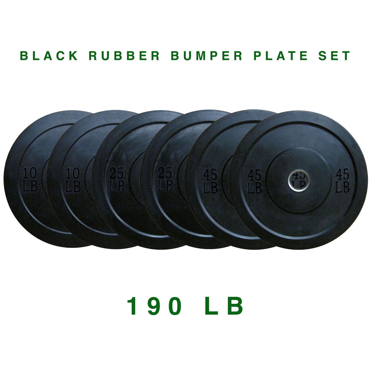 190 LB BLACK RUBBER BUMPER PLATE SET