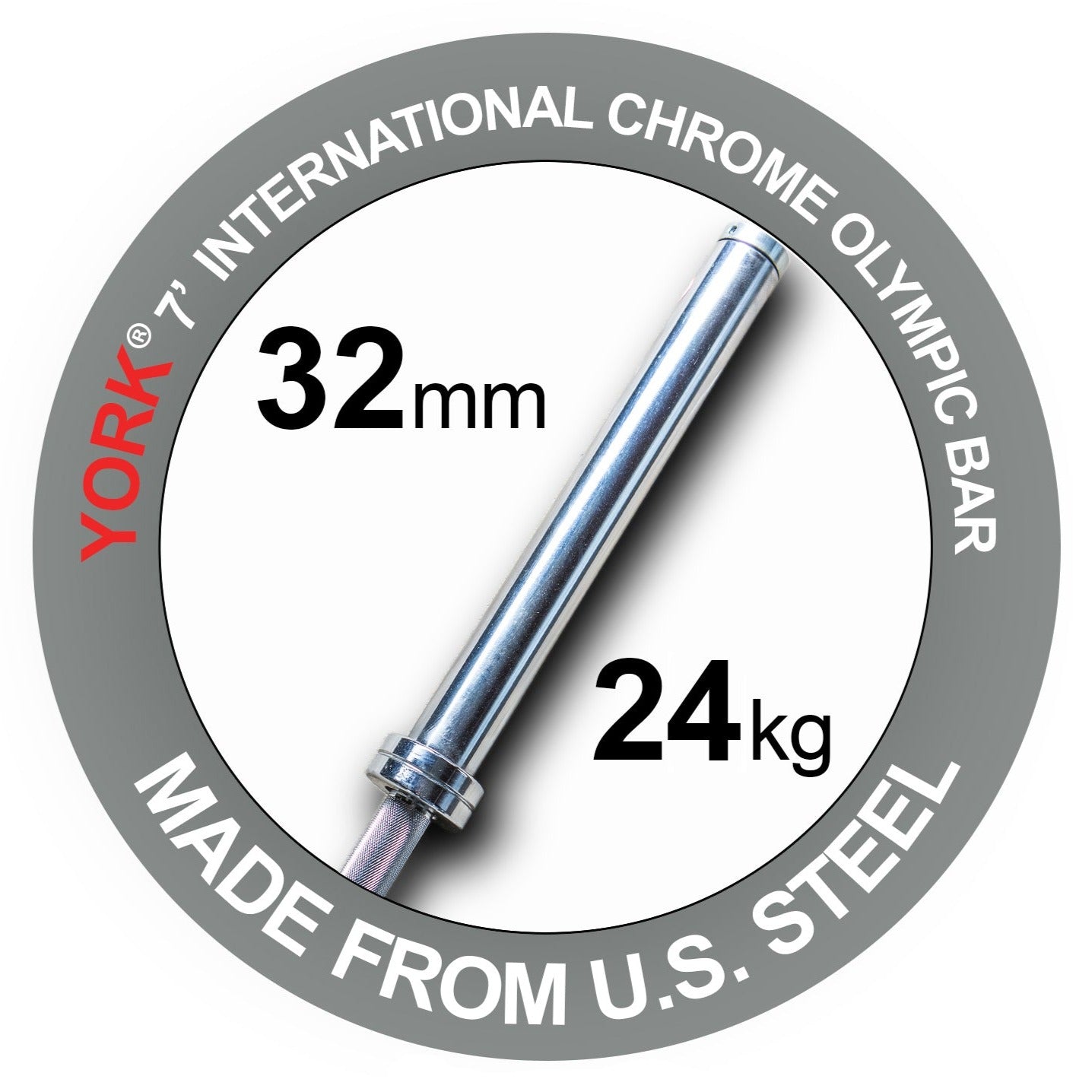 YORK 7′ International Chrome Olympic Bar – 32mm