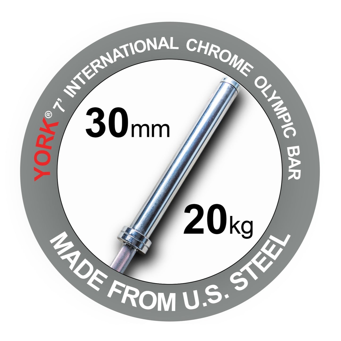 YORK 7′ International Chrome Olympic Bar – 30mm