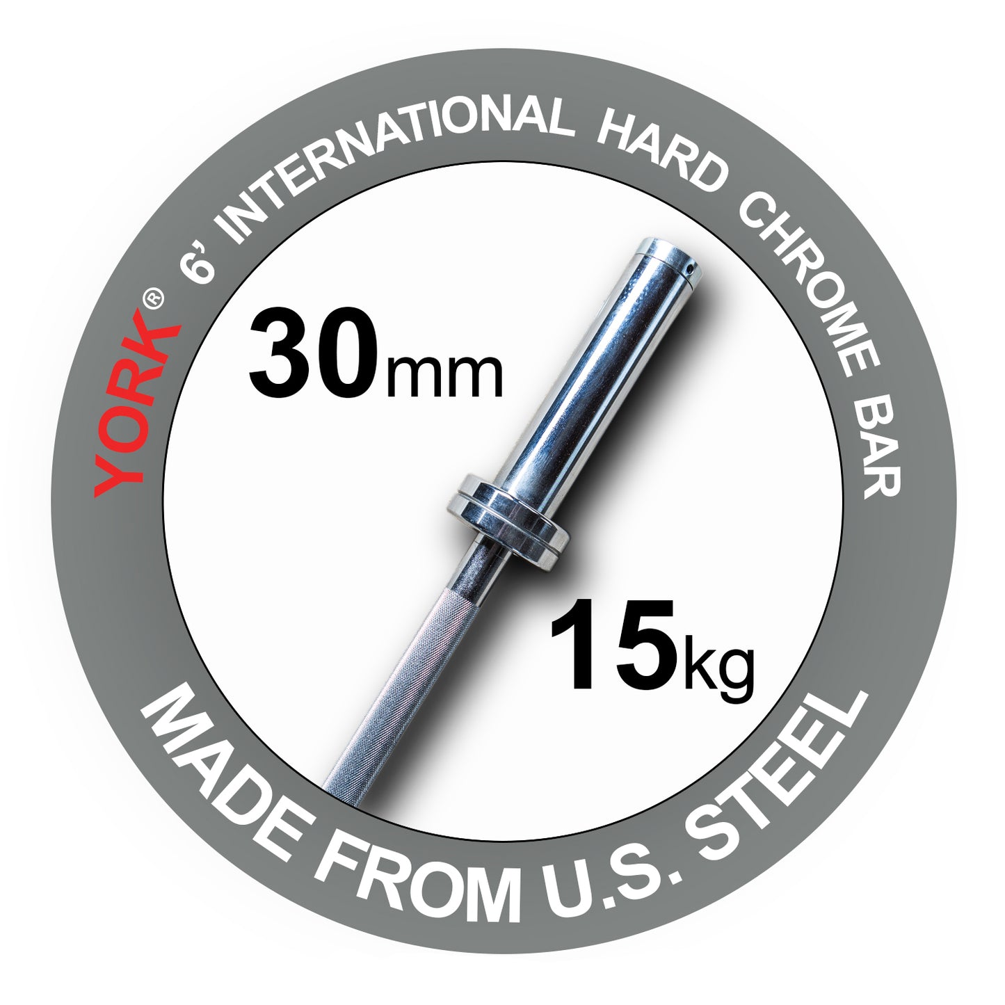 York 6′ International Chrome Olympic Bar – 30mm