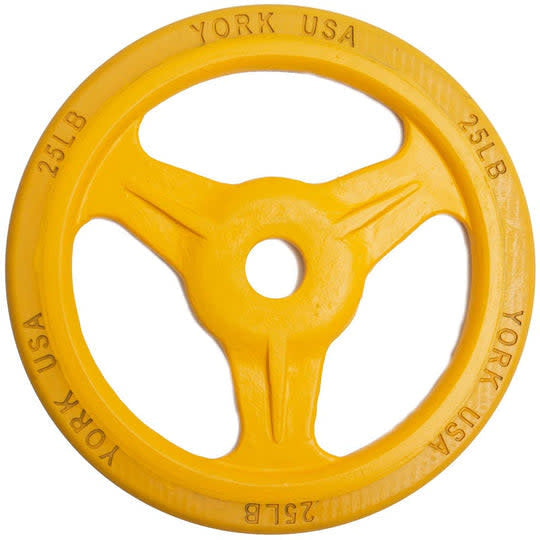 York 25lb Olympic Rubber/Bumper milled grip plate yellow